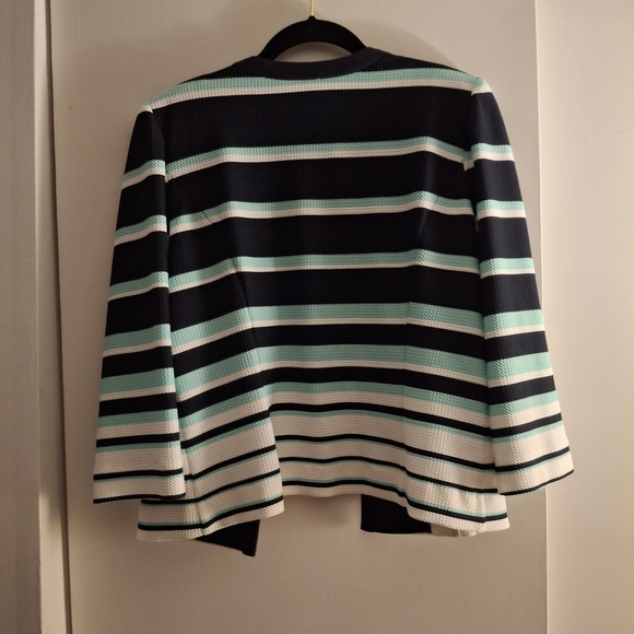 Studio One New York Women's Chic Striped Blazer - Navy, White, Green - Picture 2 of 8